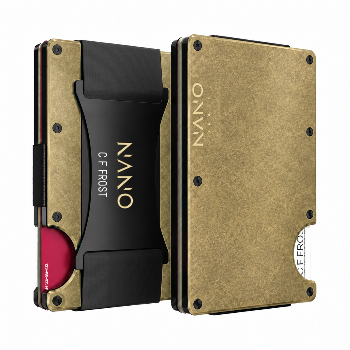 NANO Personalised Brass Cash Strap Wallet — Front and back side by side