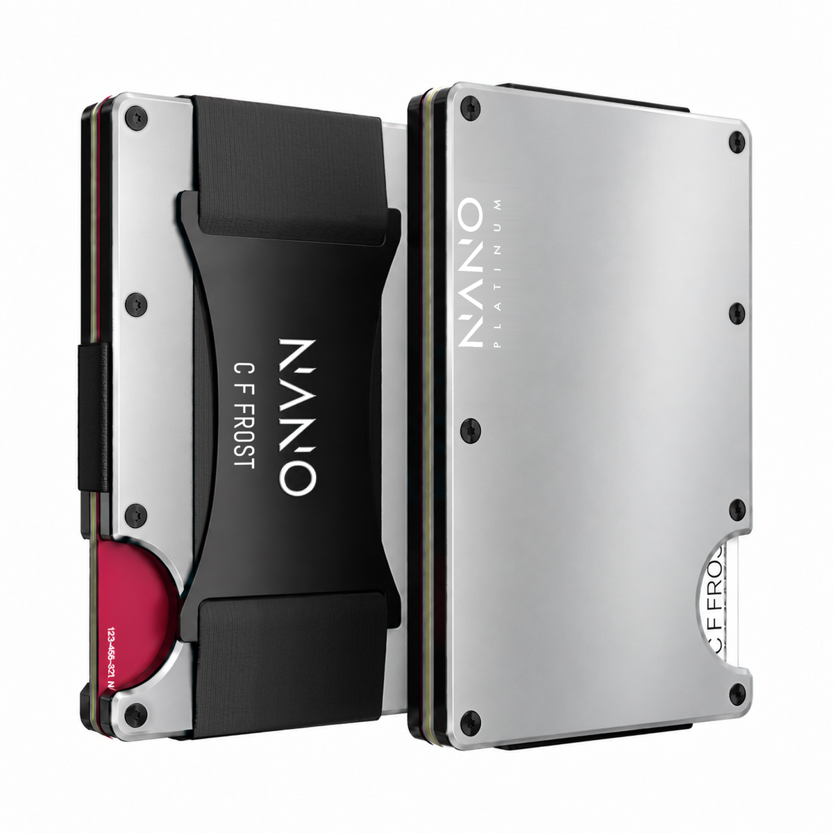 NANO Personalised Platinum Cash Strap Wallet — Front and back side by side