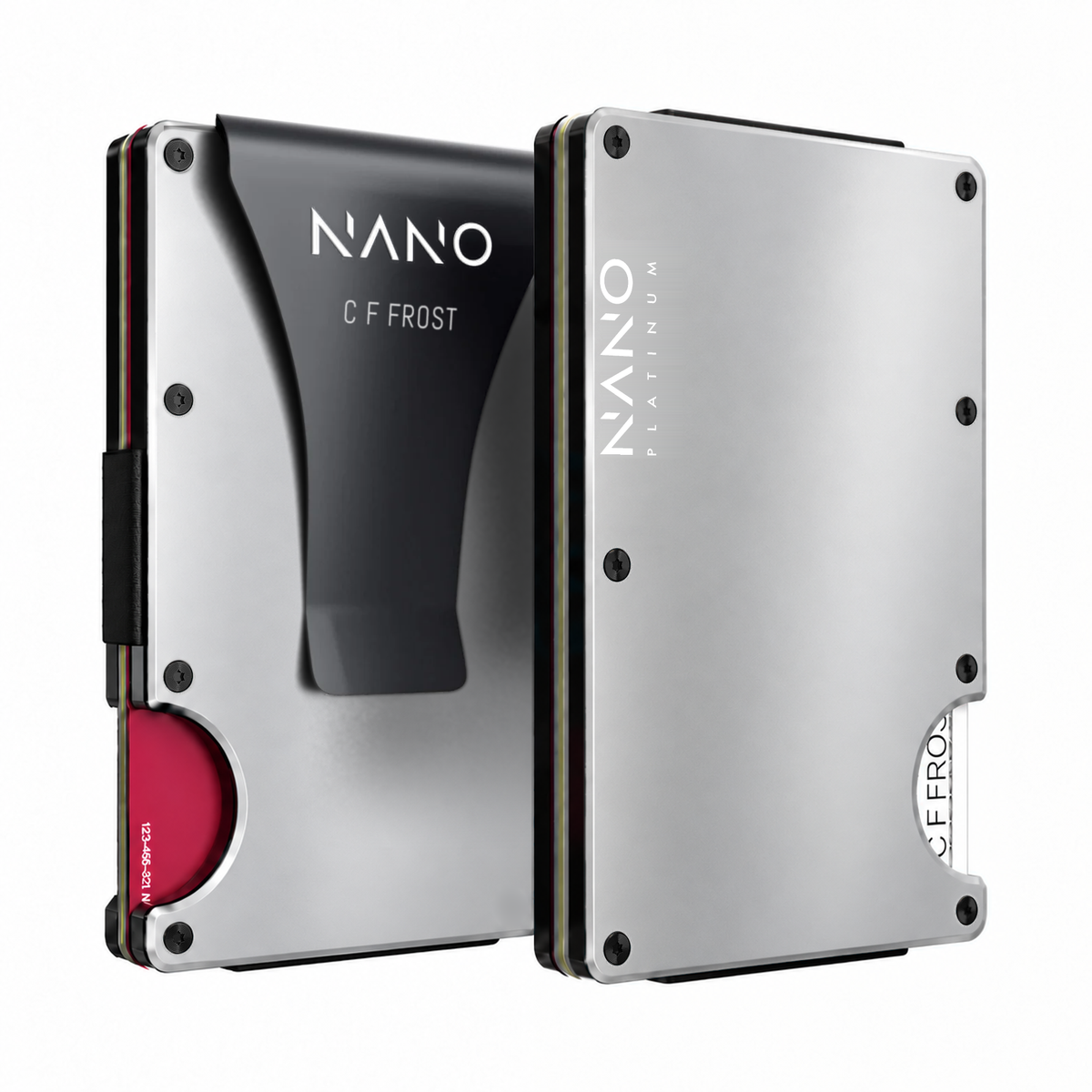 NANO Personalised Platinum Money Clip Wallet — Front and back side by side