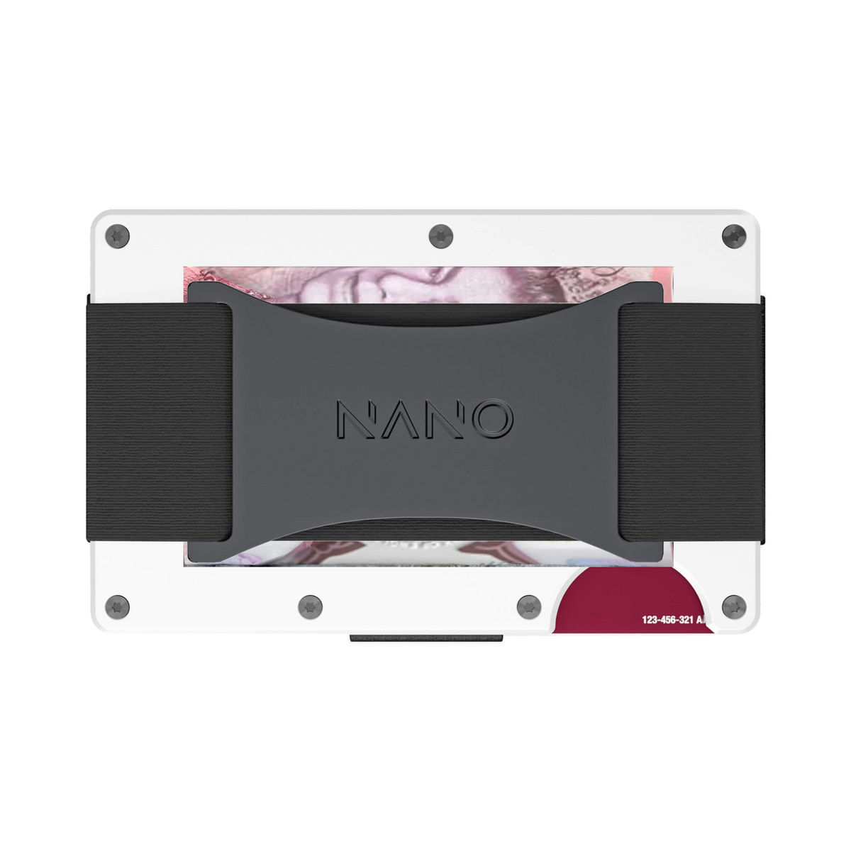 NANO Carrera White aerospace aluminium cash strap wallet — cash strap holding folded cash