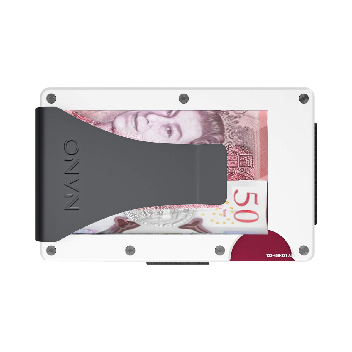NANO Carrera White aerospace aluminium money clip wallet — money clip holding folded cash