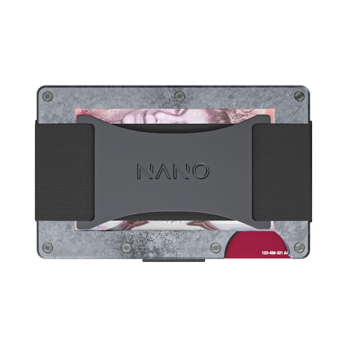 NANO Dark Storm aerospace aluminium cash strap wallet — cash strap holding folded cash