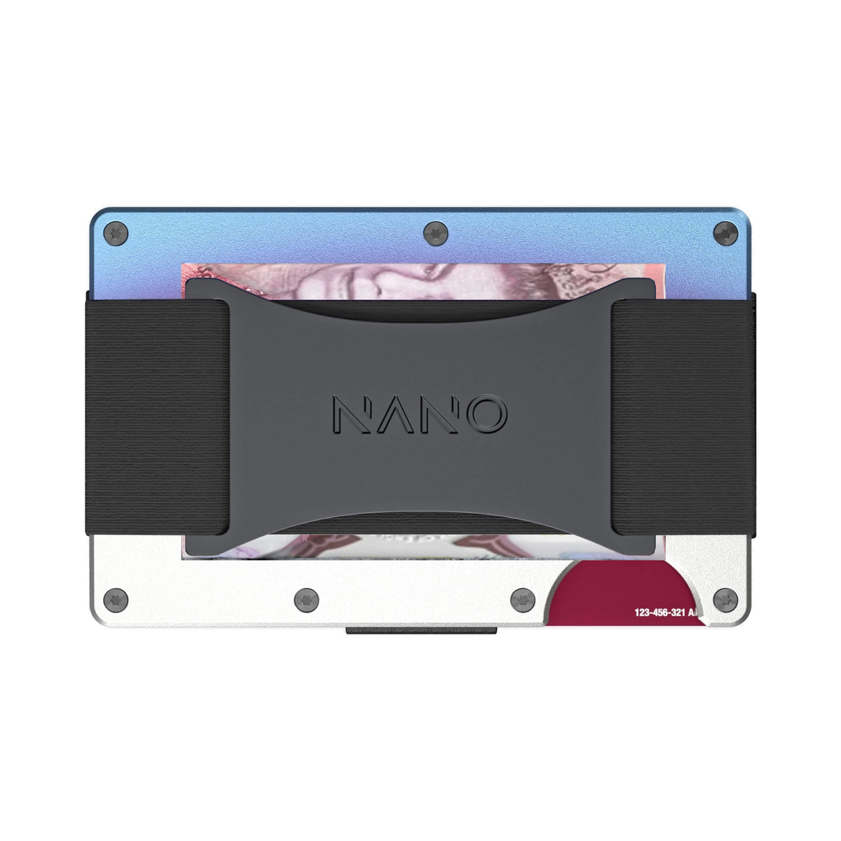 NANO Flame Burnt aerospace aluminium cash strap wallet — cash strap holding folded cash