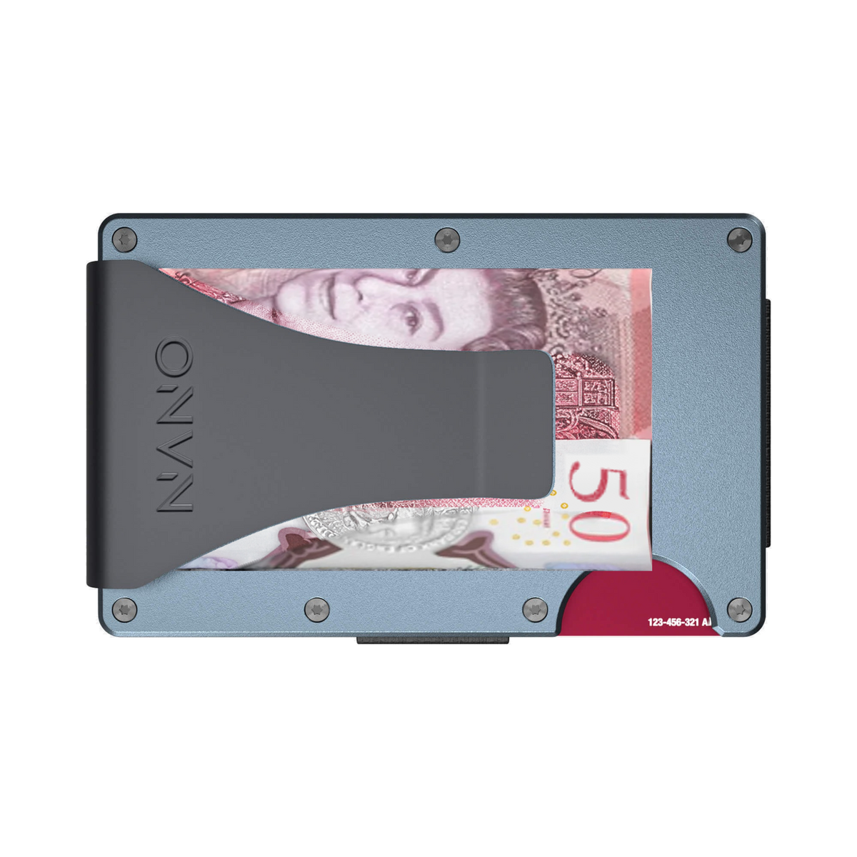 NANO Forza Grey aerospace aluminium money clip wallet — money clip holding folded cash