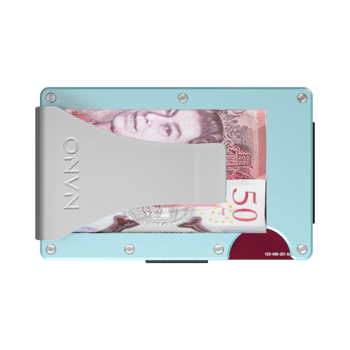 Rear of NANO wallet with the stainless steel Money Clip