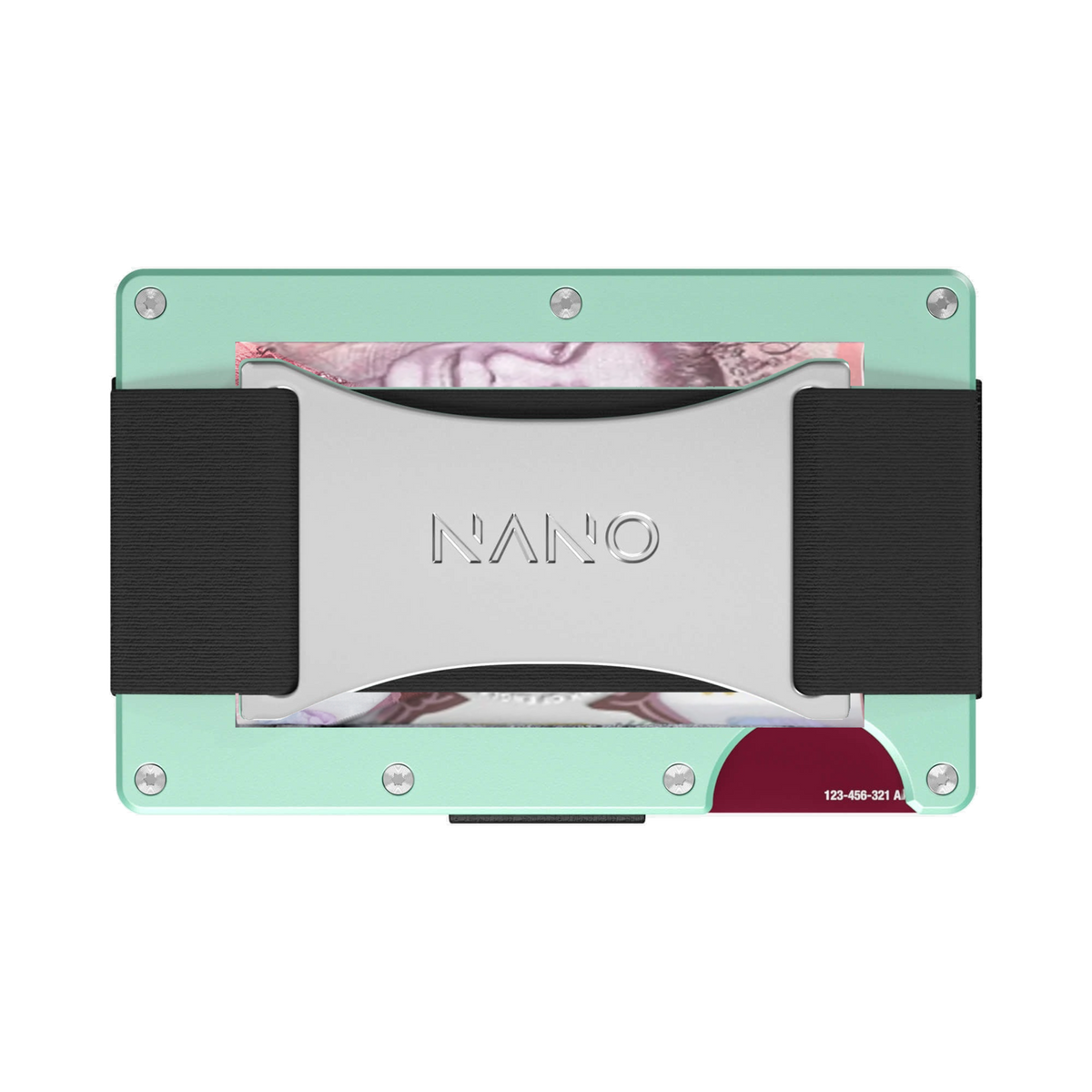 NANO CHIC Orchard Mint aerospace aluminium cash strap wallet — cash strap holding folded cash