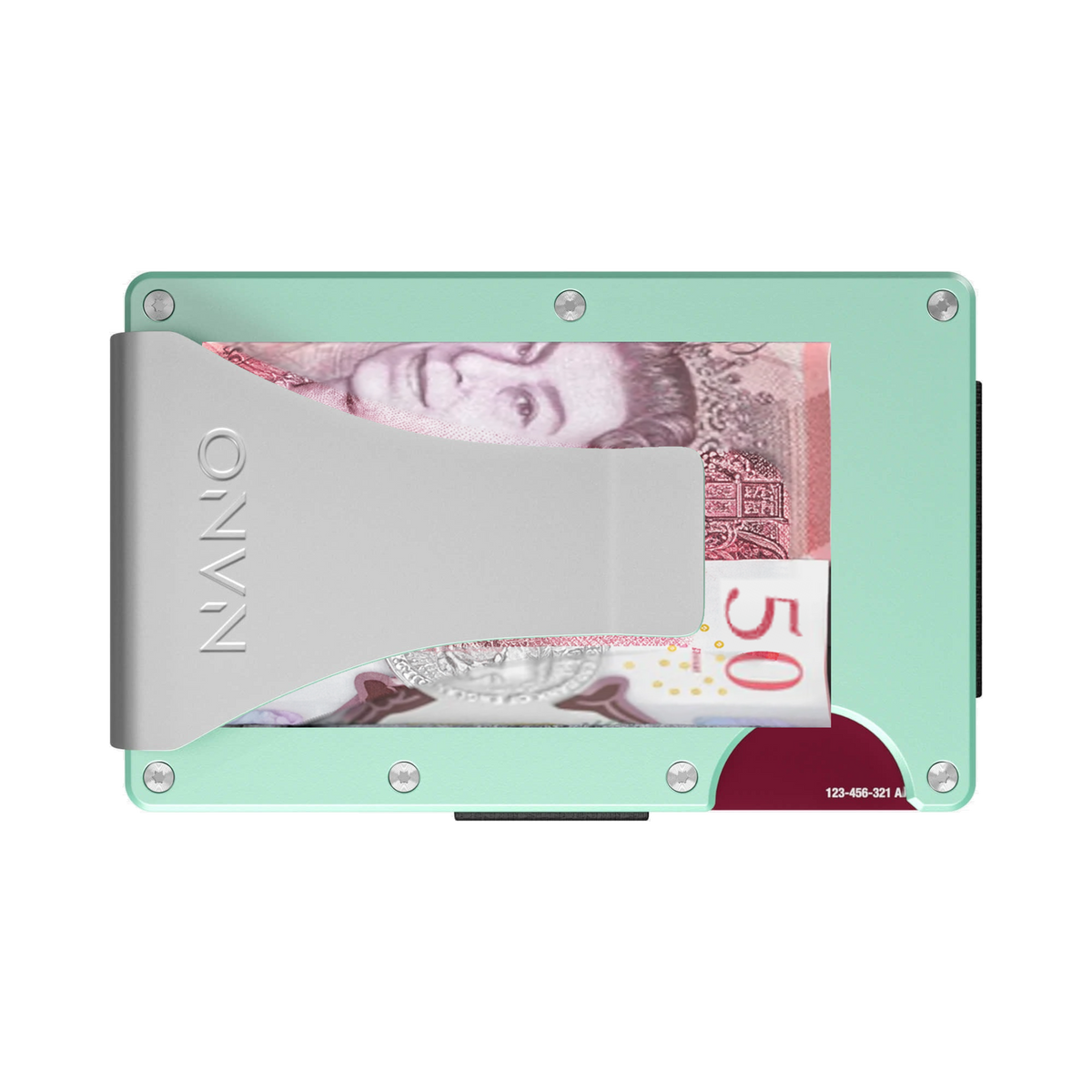 NANO CHIC Orchard Mint aerospace aluminium money clip wallet — money clip holding folded cash