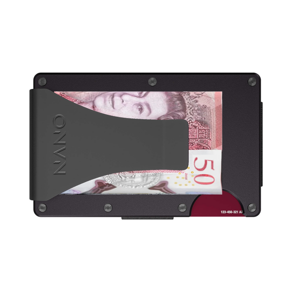 NANO Phantom Black aerospace aluminium money clip wallet — money clip holding folded cash
