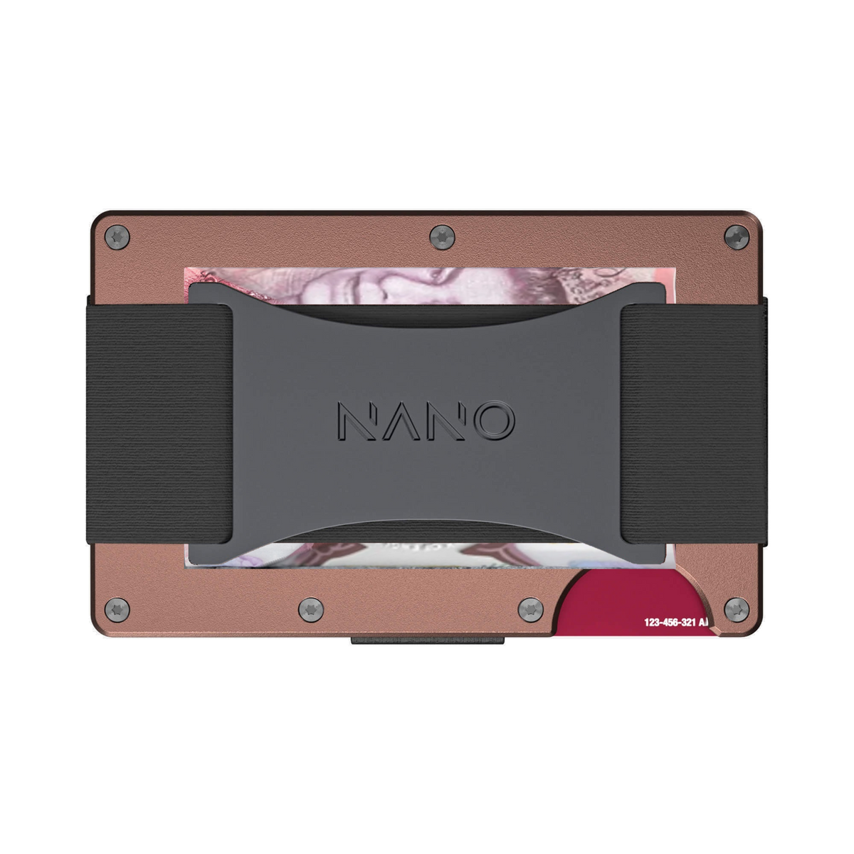 NANO Sonic Copper aerospace aluminium cash strap wallet — cash strap holding folded cash
