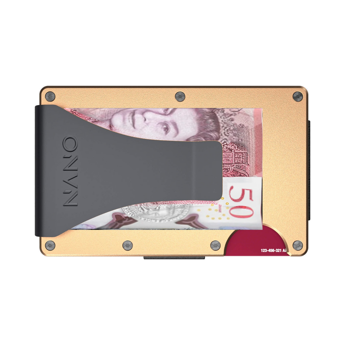 NANO Spectre Gold aerospace aluminium money clip wallet — money clip holding folded cash