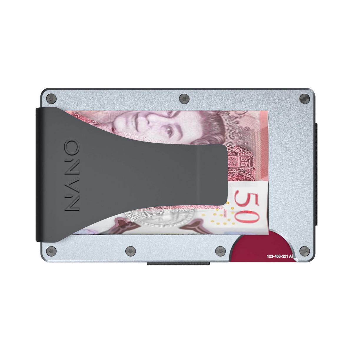 NANO Spyder Grey aerospace aluminium money clip wallet — money clip holding folded cash