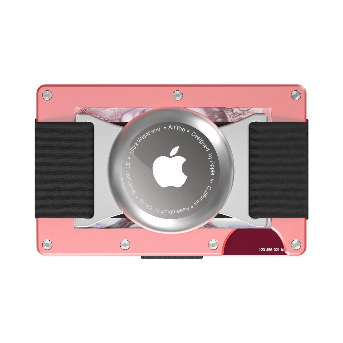 NANO CHIC Sunset Blush aerospace aluminium AirTag cash strap wallet — cash strap holding folded cash