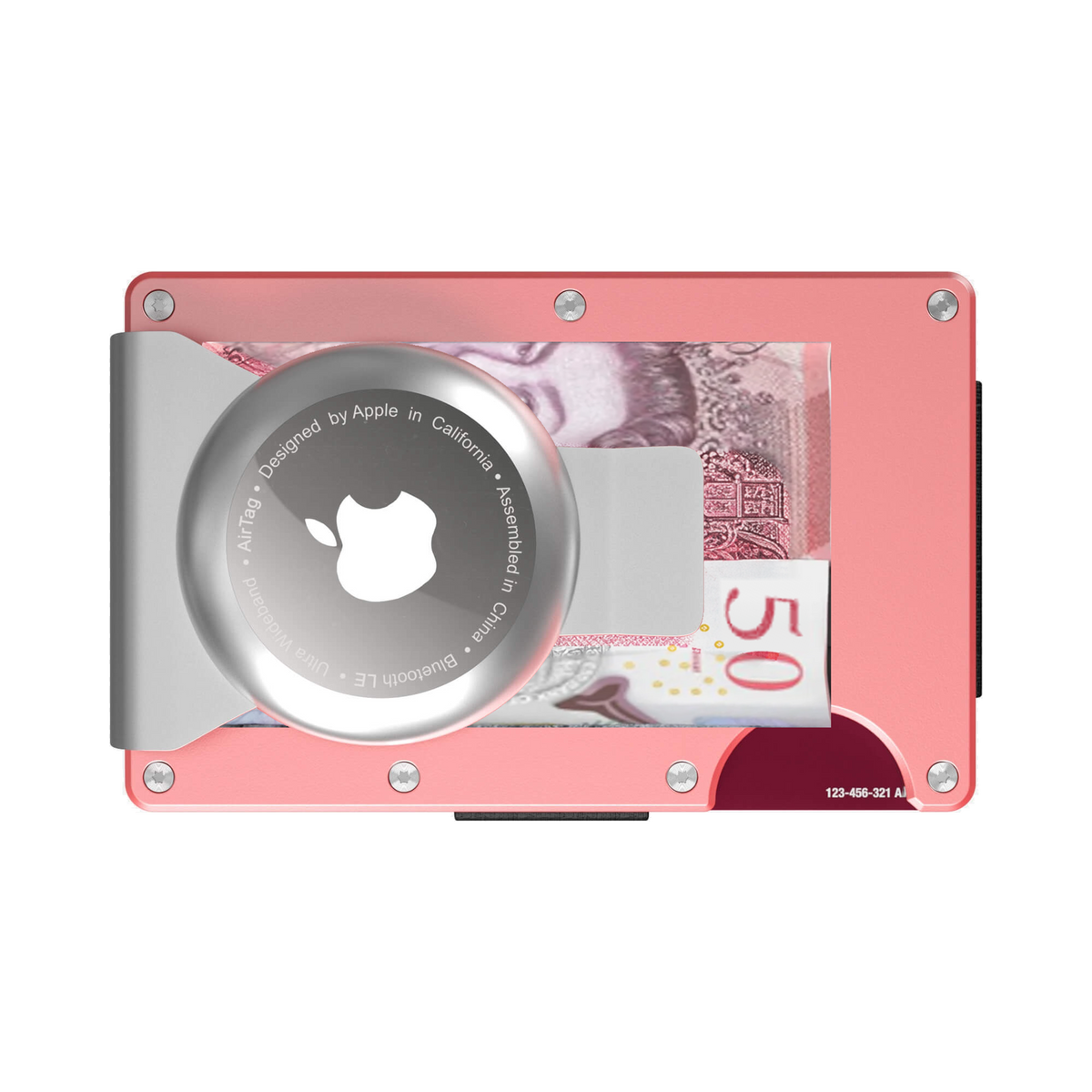 NANO CHIC Sunset Blush aerospace aluminium AirTag money clip wallet — money clip holding folded cash
