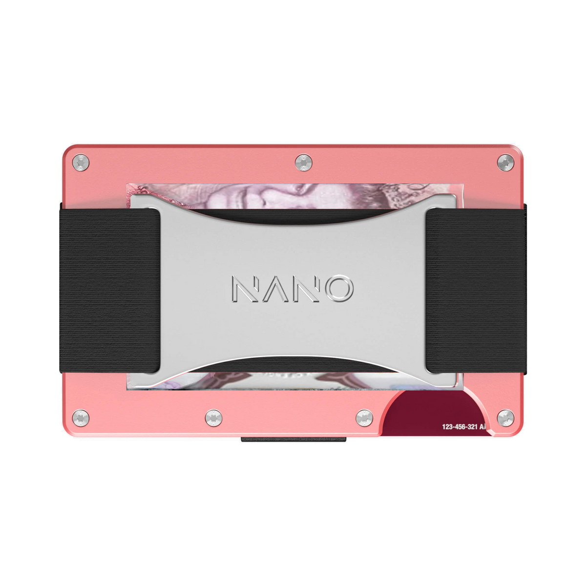 NANO CHIC Sunset Blush aerospace aluminium cash strap wallet — cash strap holding folded cash