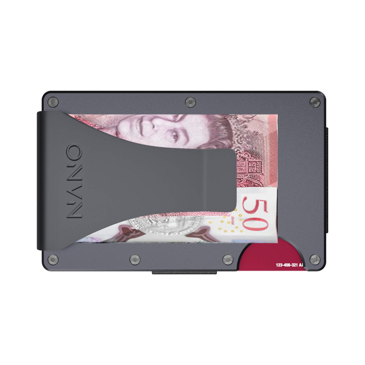 NANO Titan Gunmetal aerospace aluminium money clip wallet — money clip holding folded cash