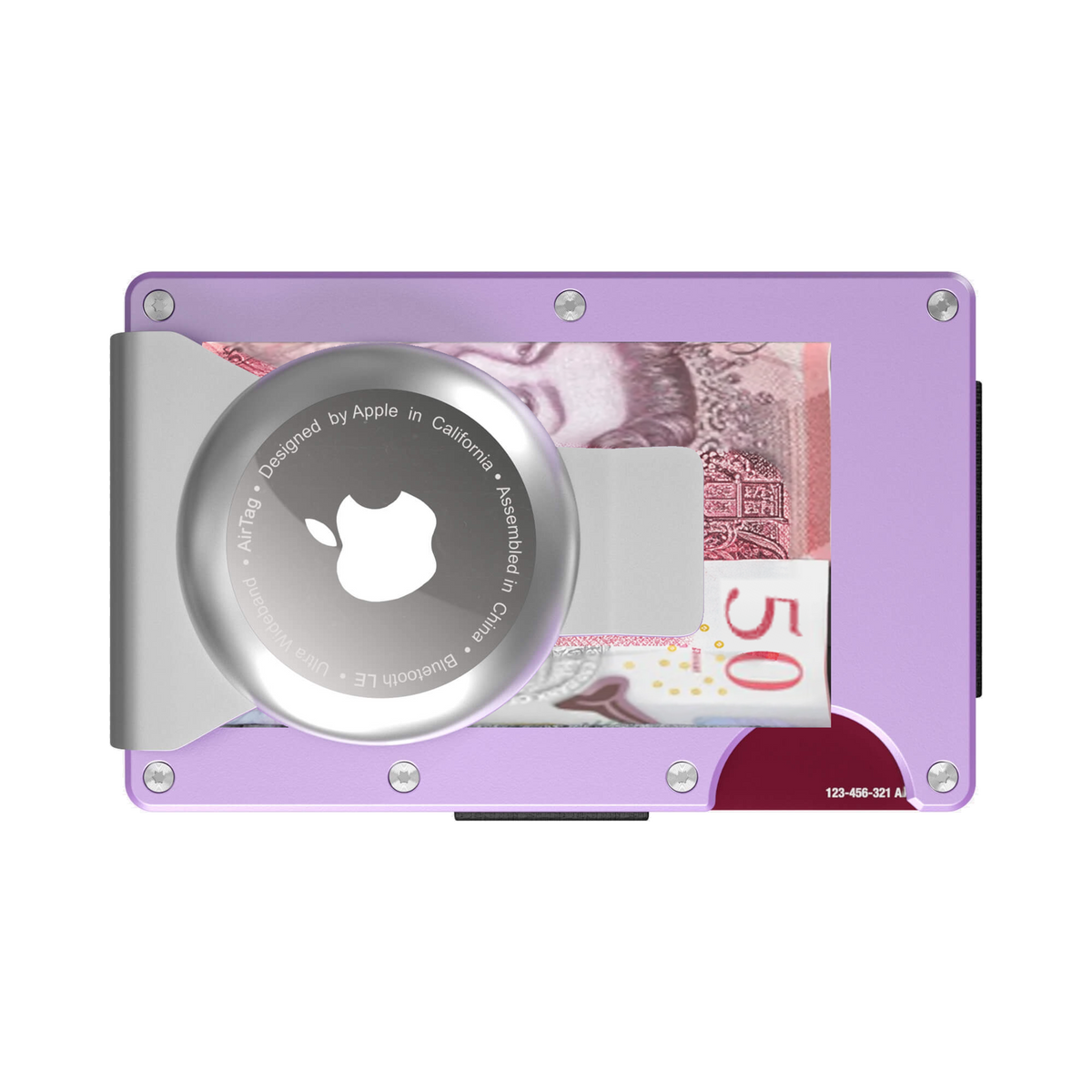 NANO CHIC Twilight Lilac aerospace aluminium AirTag money clip wallet — money clip holding folded cash