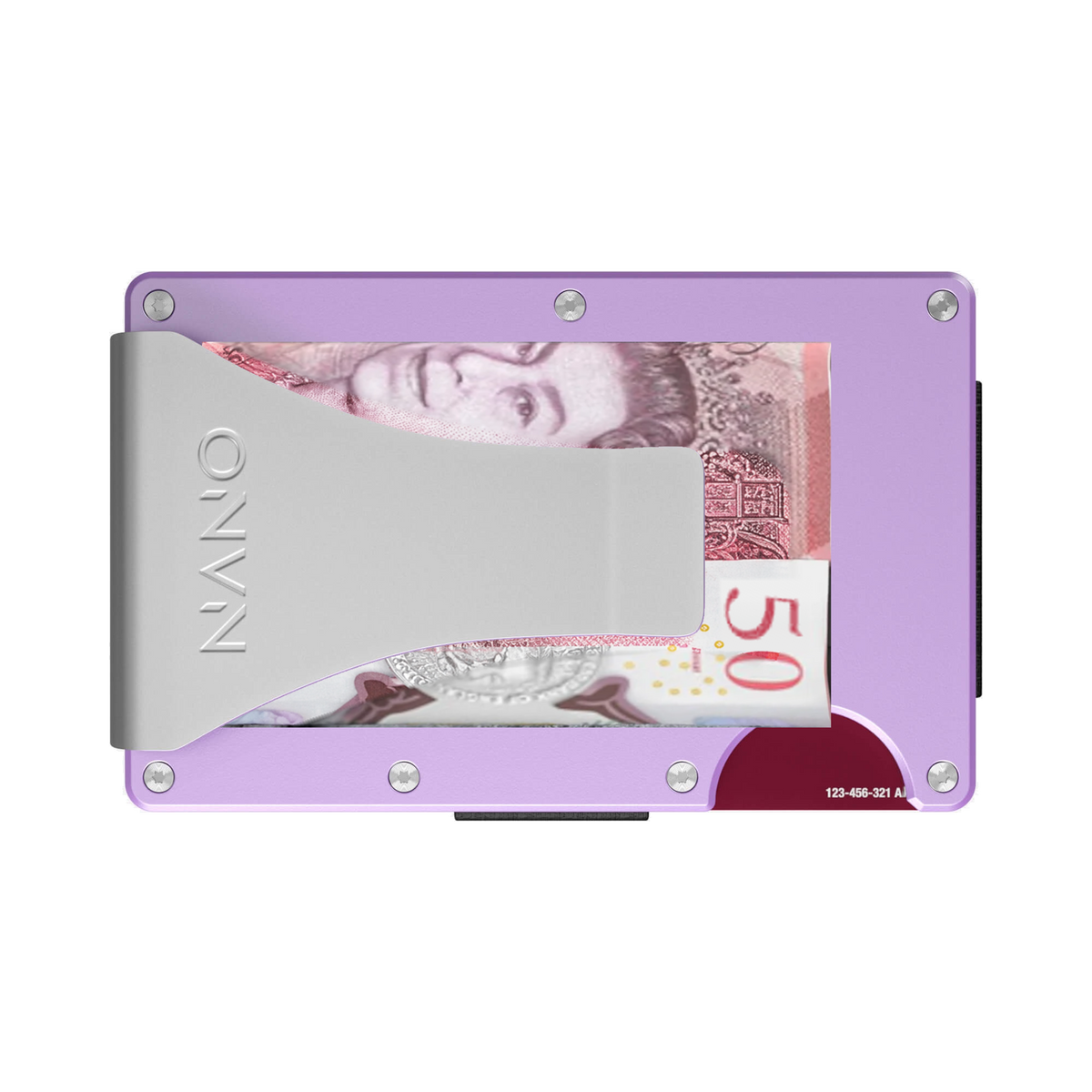 Rear of NANO wallet with the stainless steel Money Clip
