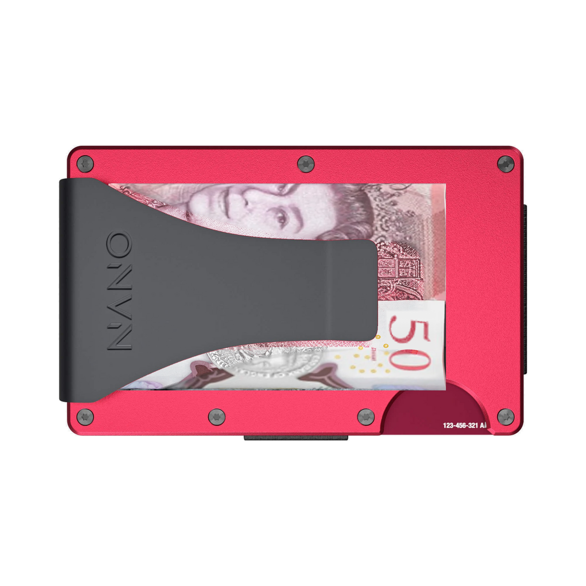 NANO Volcano Red aerospace aluminium money clip wallet — money clip holding folded cash