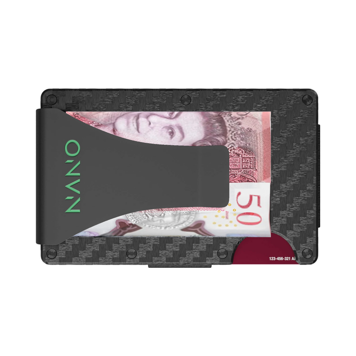 NANO Stealth Black 3K carbon fibre money clip wallet — money clip holding folded cash