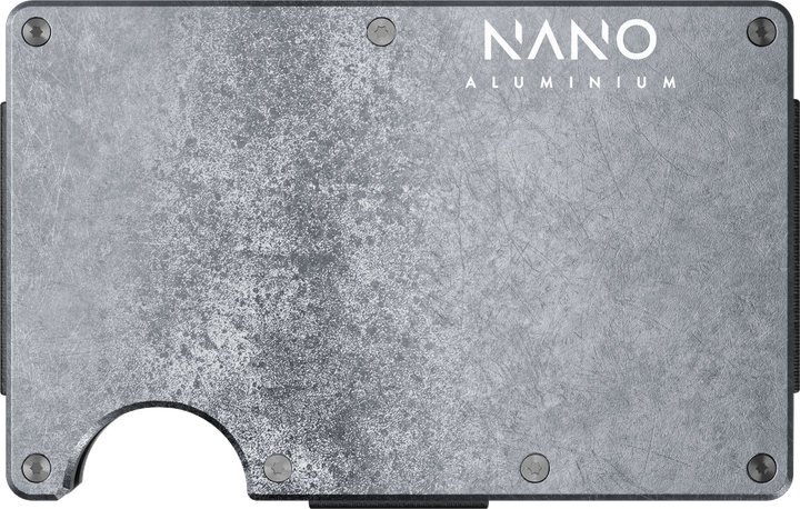 NANO aluminium wallet with a textured silver finish.