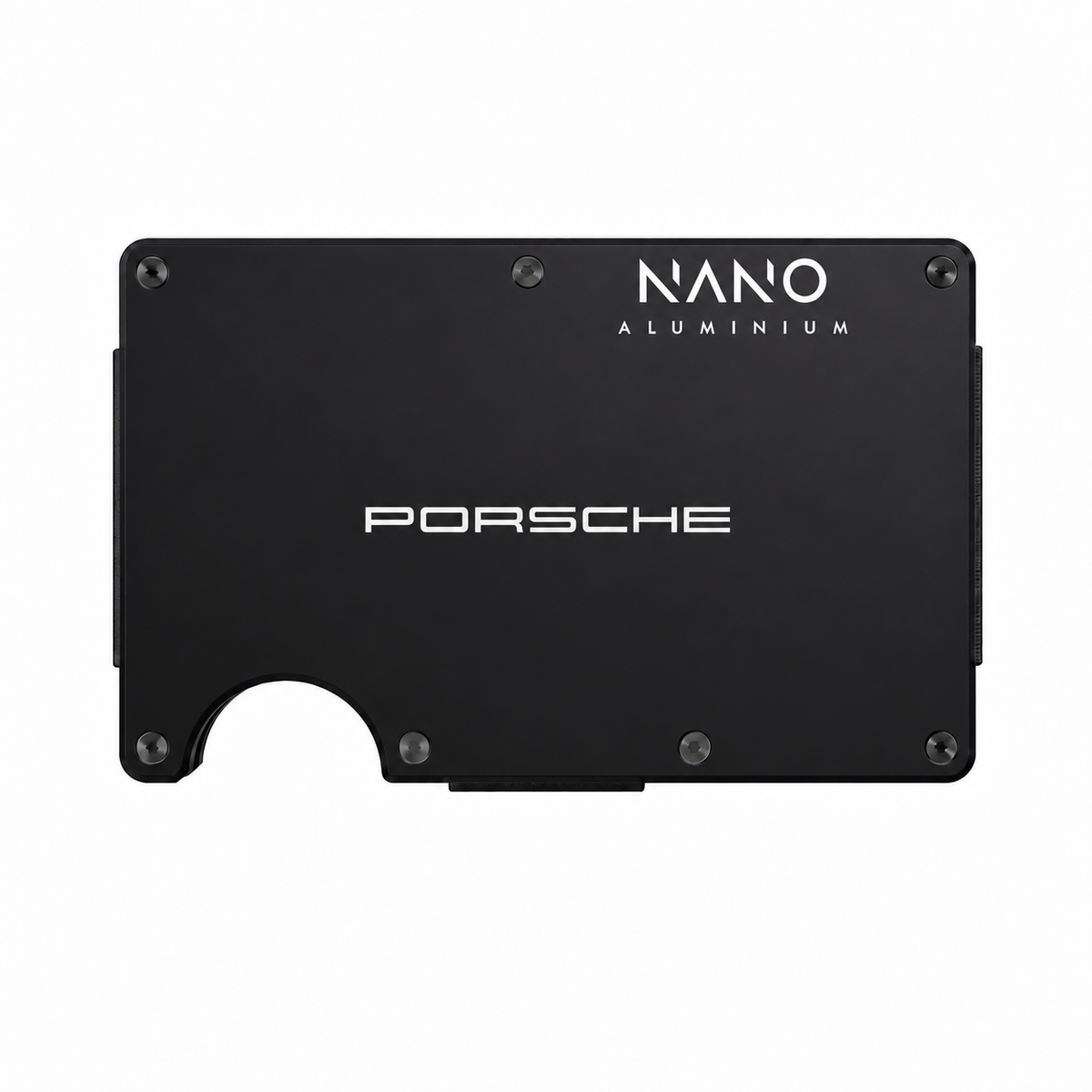 Illustrative Phantom Black NANO wallet with Porsche branding