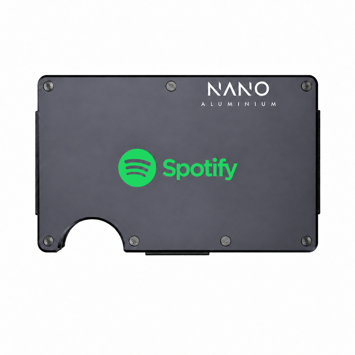 Illustrative Titan Gunmetal NANO wallet with Spotify branding