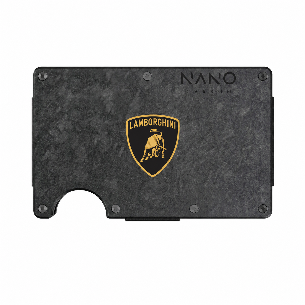 Illustrative Forged Carbon NANO wallet with Lamborghini branding