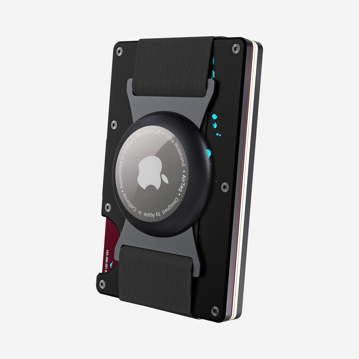 Angled back view of the NANO Aluminium AirTag Cash Strap Wallet in Cosmic Pulse