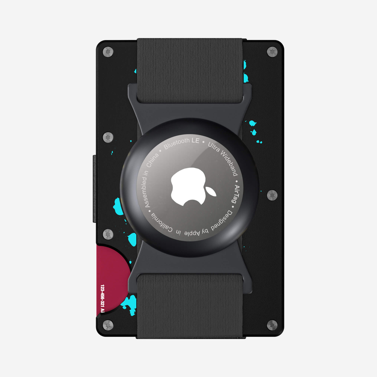 Back view of the attachment of the NANO Aluminium AirTag Cash Strap Wallet in Cosmic Pulse