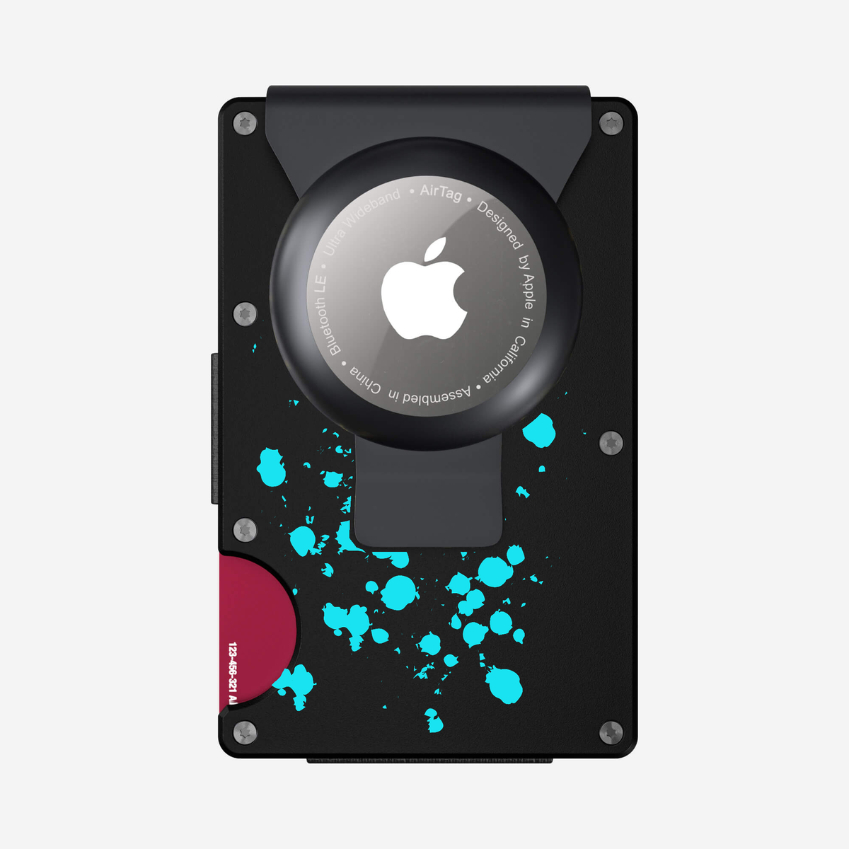 Back view of the attachment of the NANO Aluminium AirTag Money Clip Wallet in Cosmic Pulse