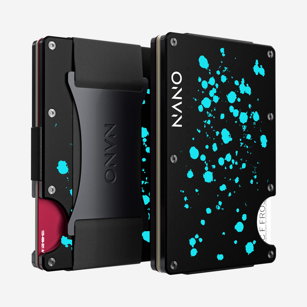 Front and back view of the NANO™ Aluminium Cash Strap Wallet in Cosmic Pulse