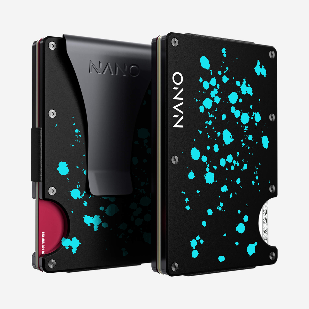 Front and back view of the NANO™ Aluminium Money Clip Wallet in Cosmic Pulse