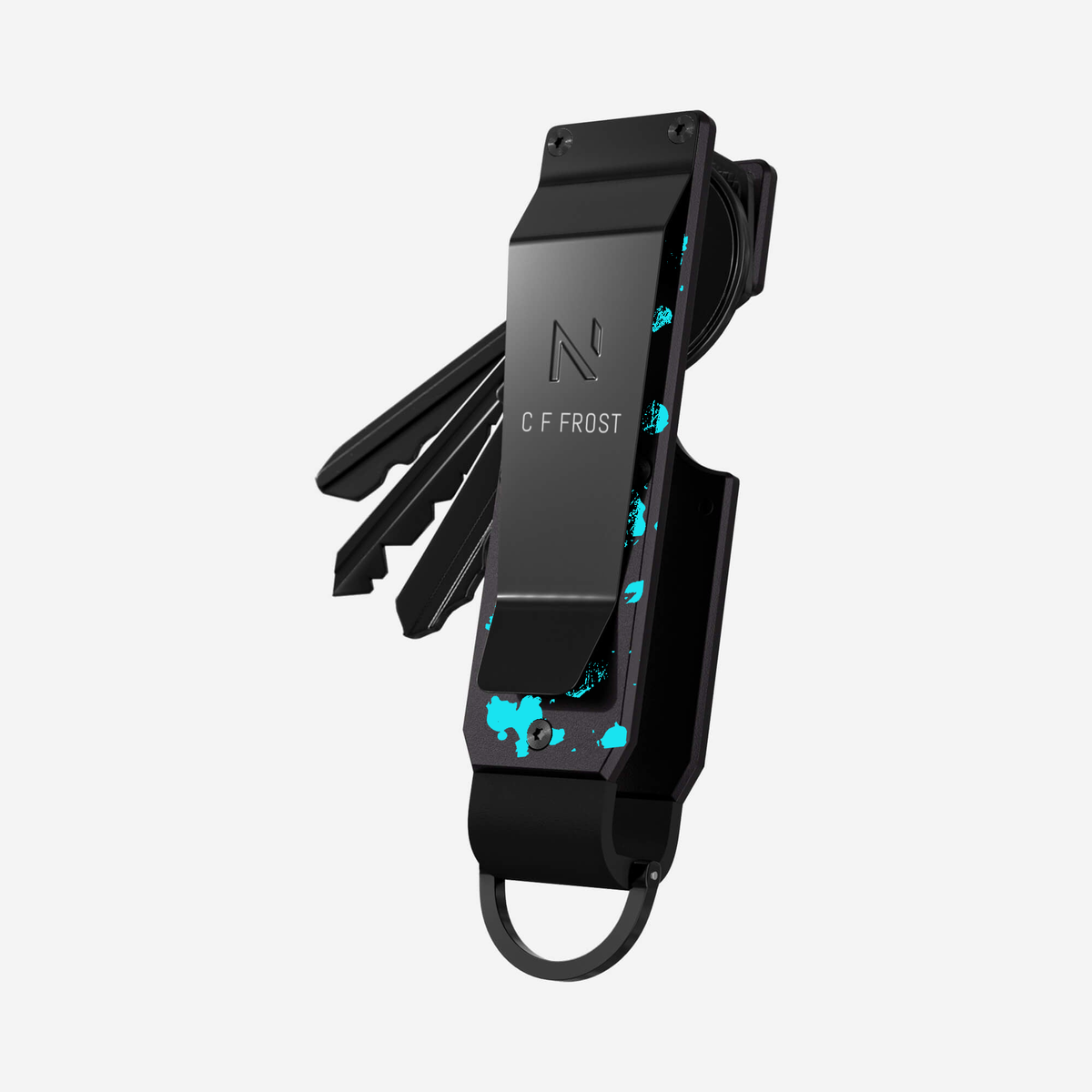 Cosmic Pulse personalised key case — rear clip view