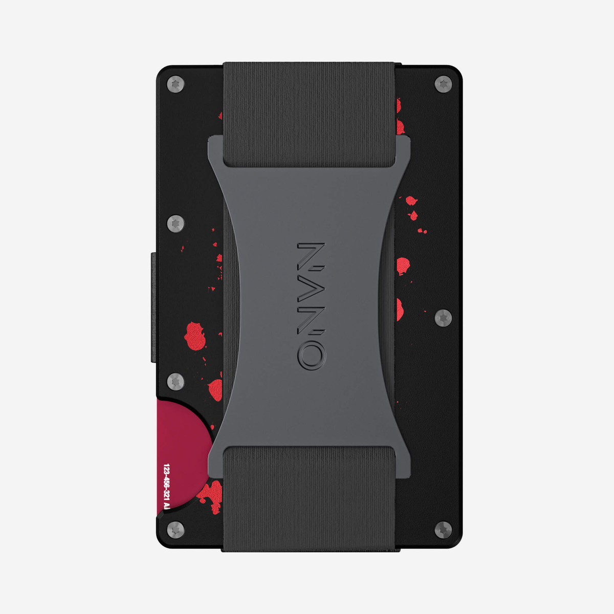 Back view of the NANO™ Aluminium Cash Strap Wallet in Crimson Trace showing the cash strap plate and elastic track