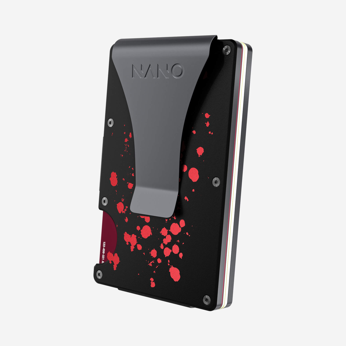Angled back view of the NANO™ Aluminium Money Clip Wallet in Crimson Trace