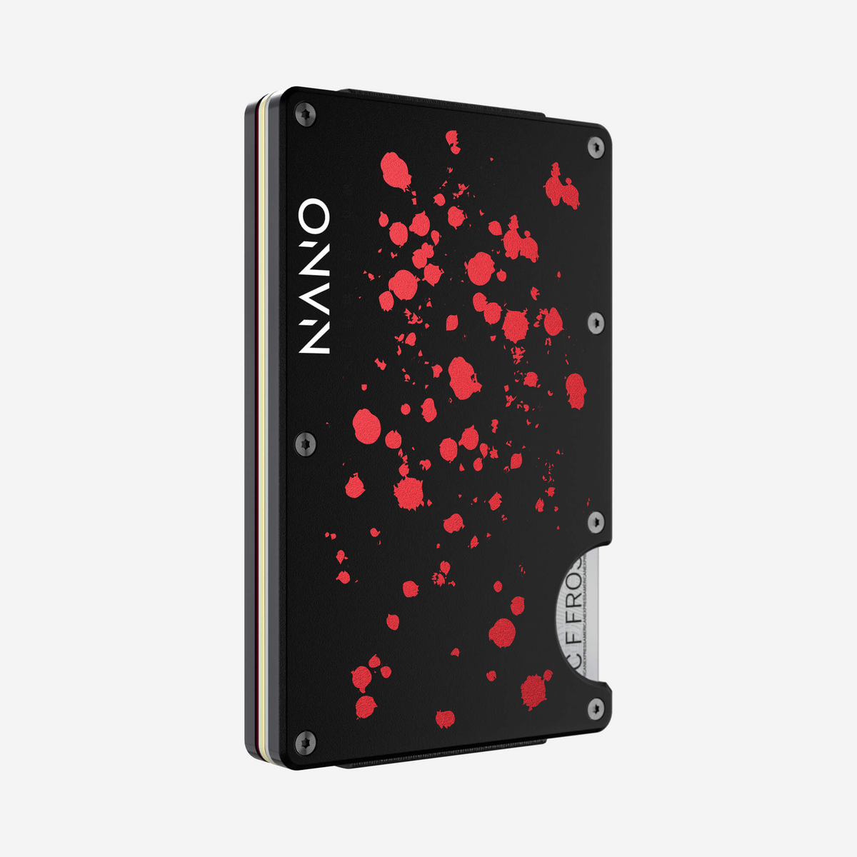 Angled front view of the NANO™ Aluminium Money Clip Wallet in Crimson Trace