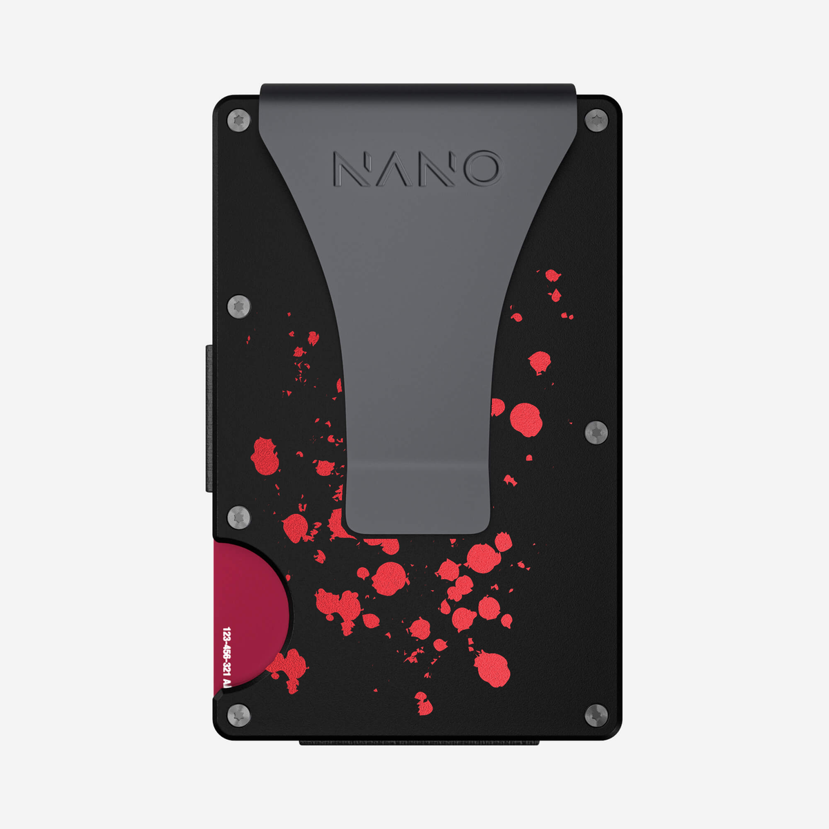 Back view of the NANO™ Aluminium Money Clip Wallet in Crimson Trace showing the money clip and elastic track