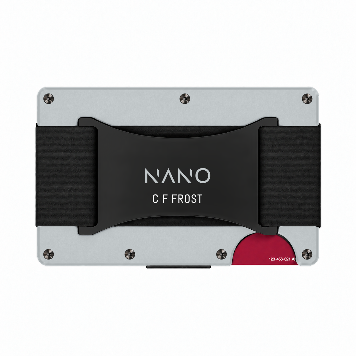 NANO Edition One Nardo Grey NANO ID Cash Strap Wallet — Rear view with personalised cash strap
