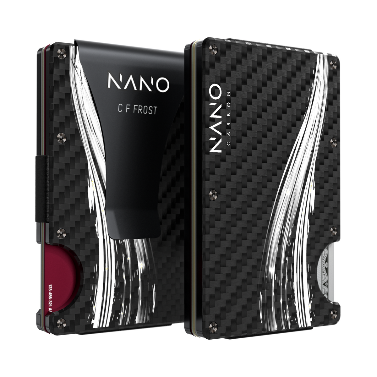 NANO Flux personalised money clip wallet — Stealth Black/Strobe White — view 12, C F FROST engraving