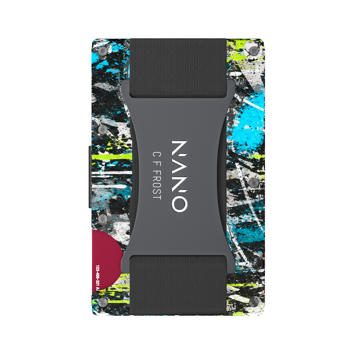 NANO Graffiti Acid Frequency cash strap wallet with NANO ID C F FROST engraving — 03 rear