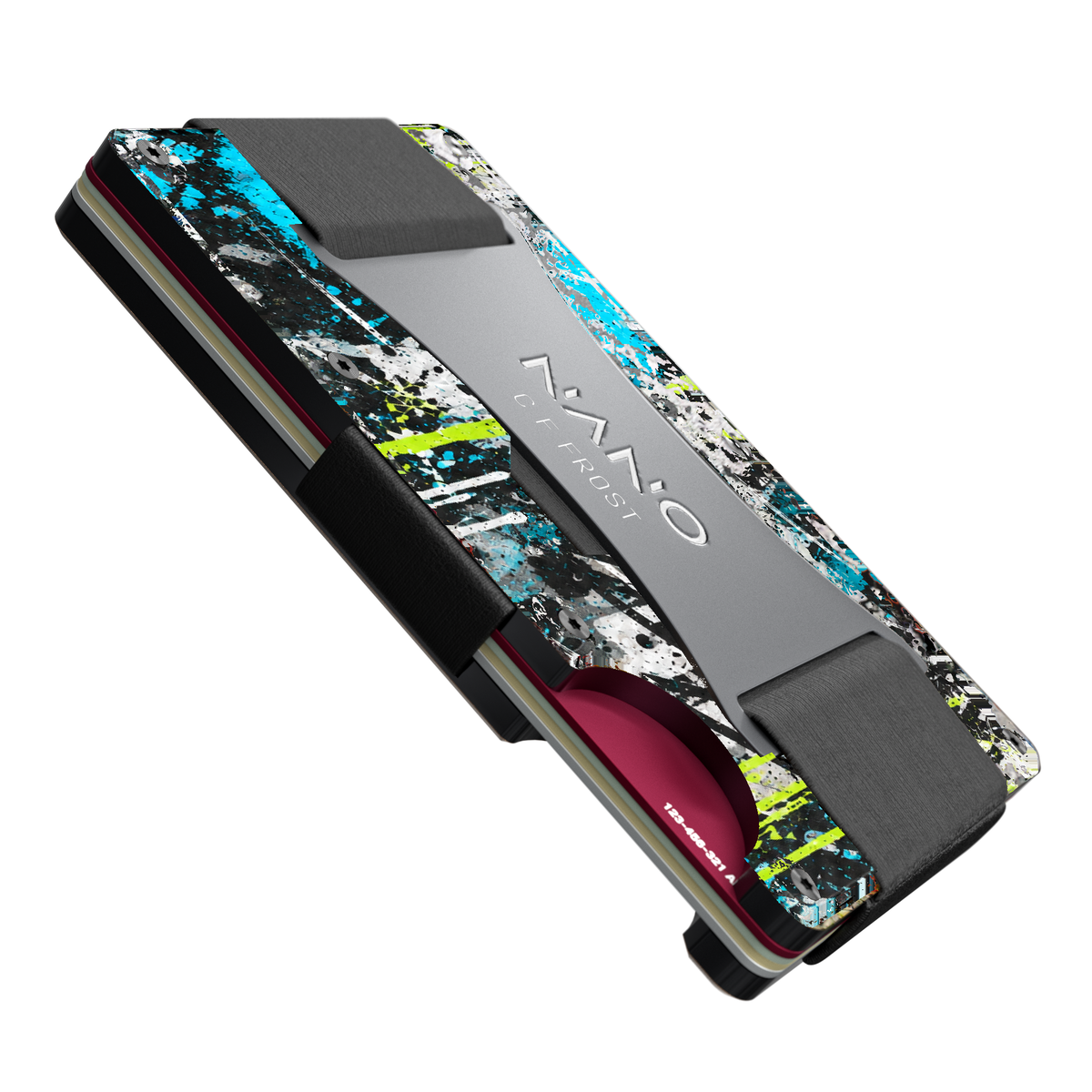 NANO Graffiti Acid Frequency cash strap wallet with NANO ID C F FROST engraving — 09 rear diagonal