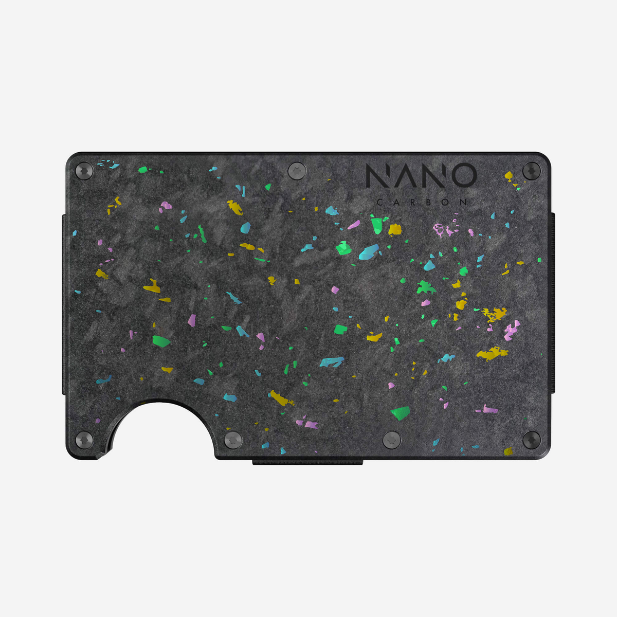 Front view of the NANO™ Forged Carbon AirTag Money Clip Wallet in Nero/Prisma