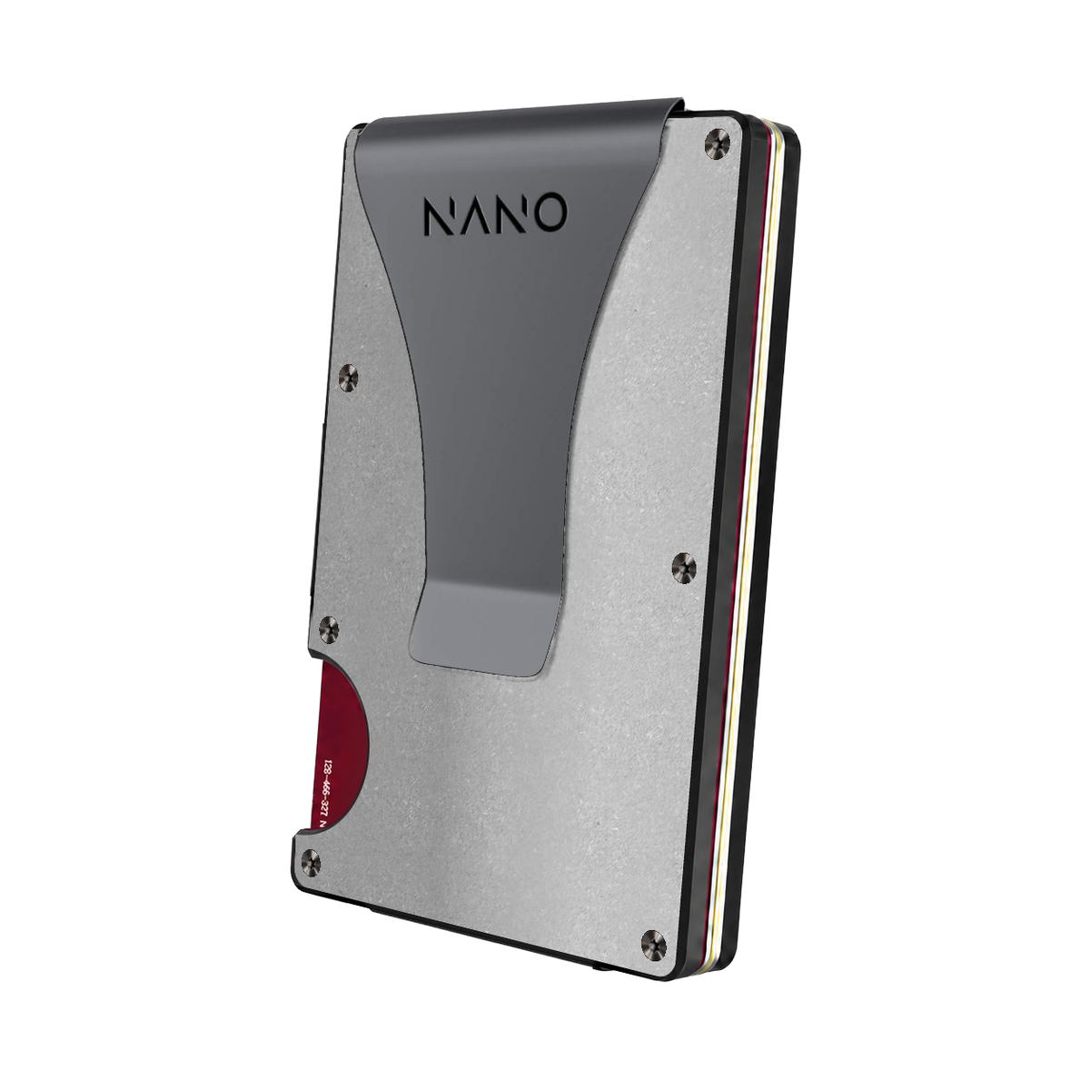 NANO Raw Stonewashed titanium money clip wallet — rear three-quarter view