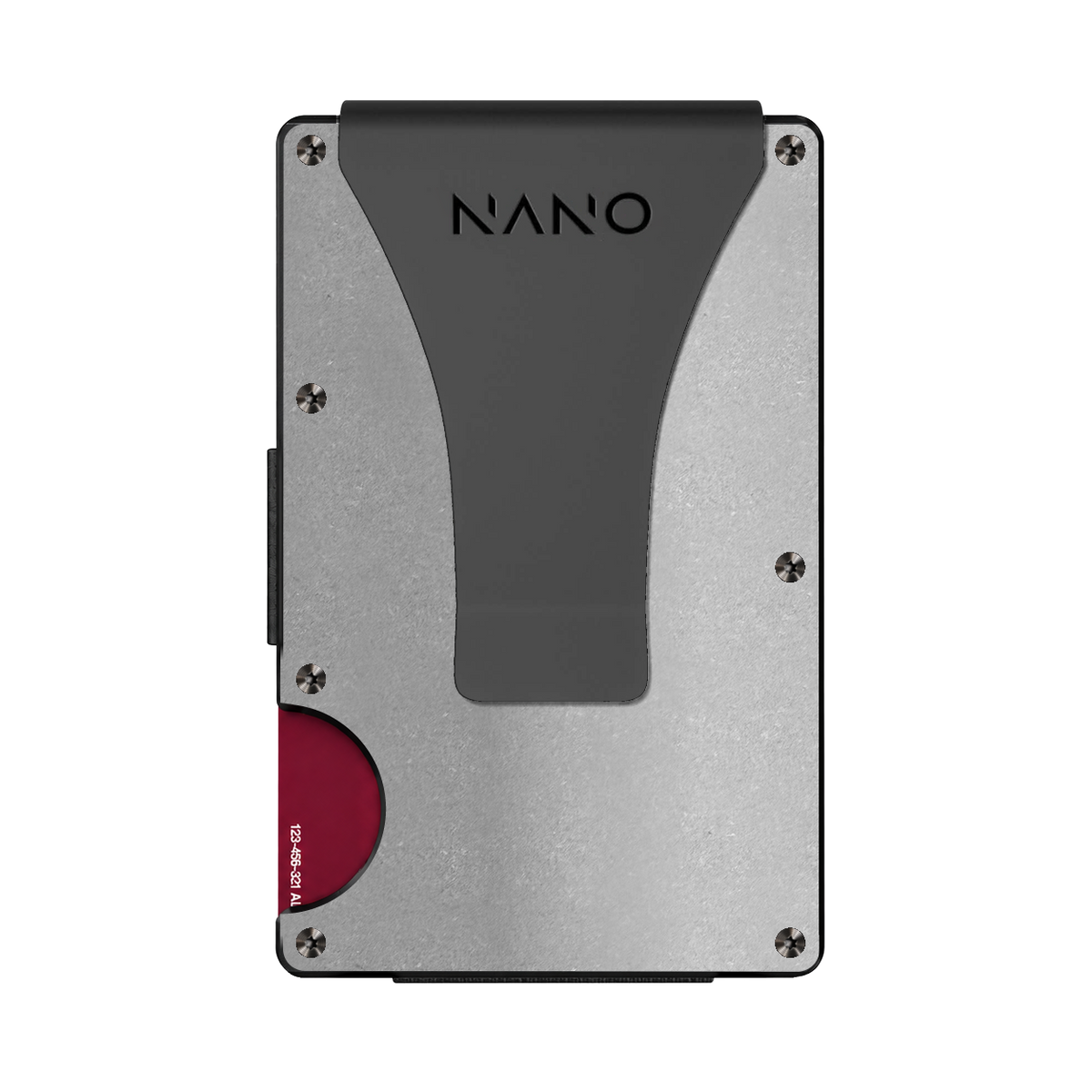 NANO Raw Stonewashed titanium money clip wallet — rear upright view