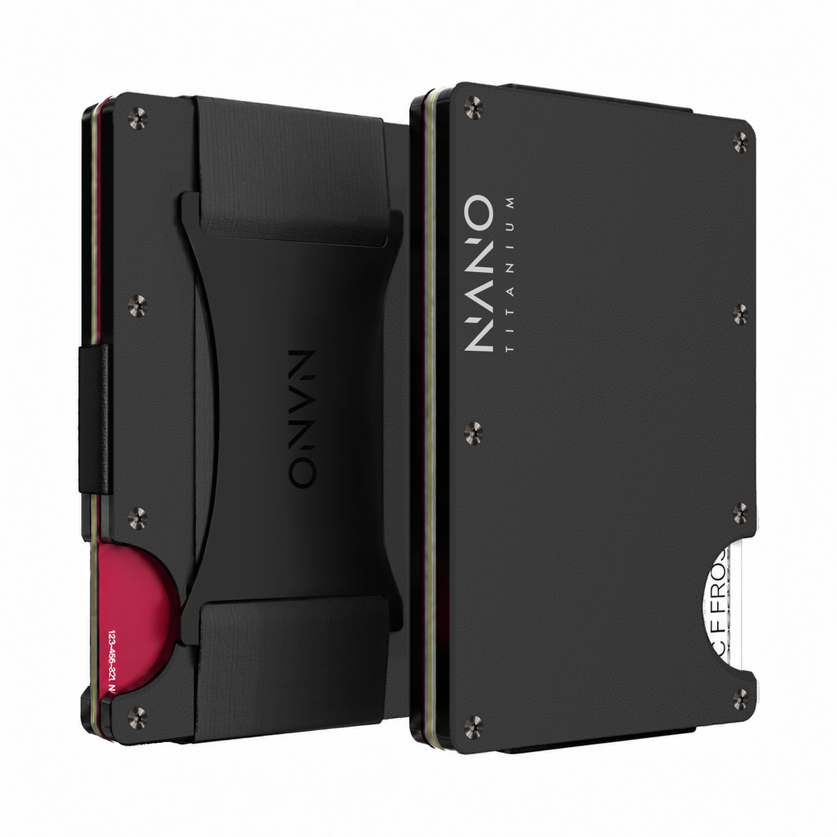 NANO Titanium Axiom Black Cash Strap wallet — front and rear views