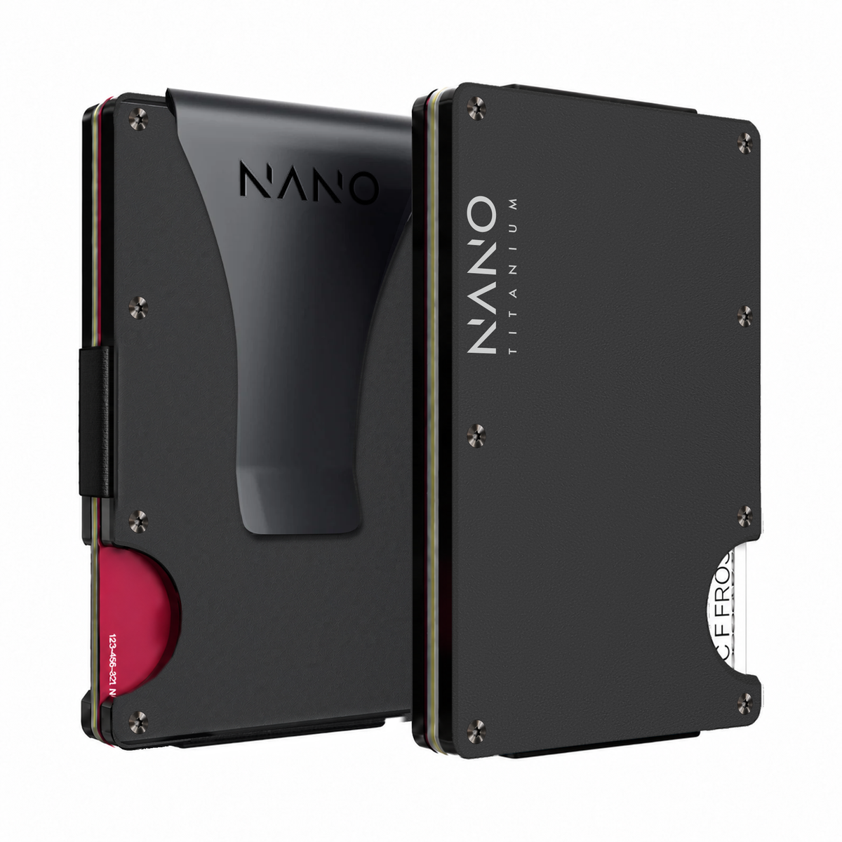 NANO Titanium Axiom Black money clip wallet — front and rear