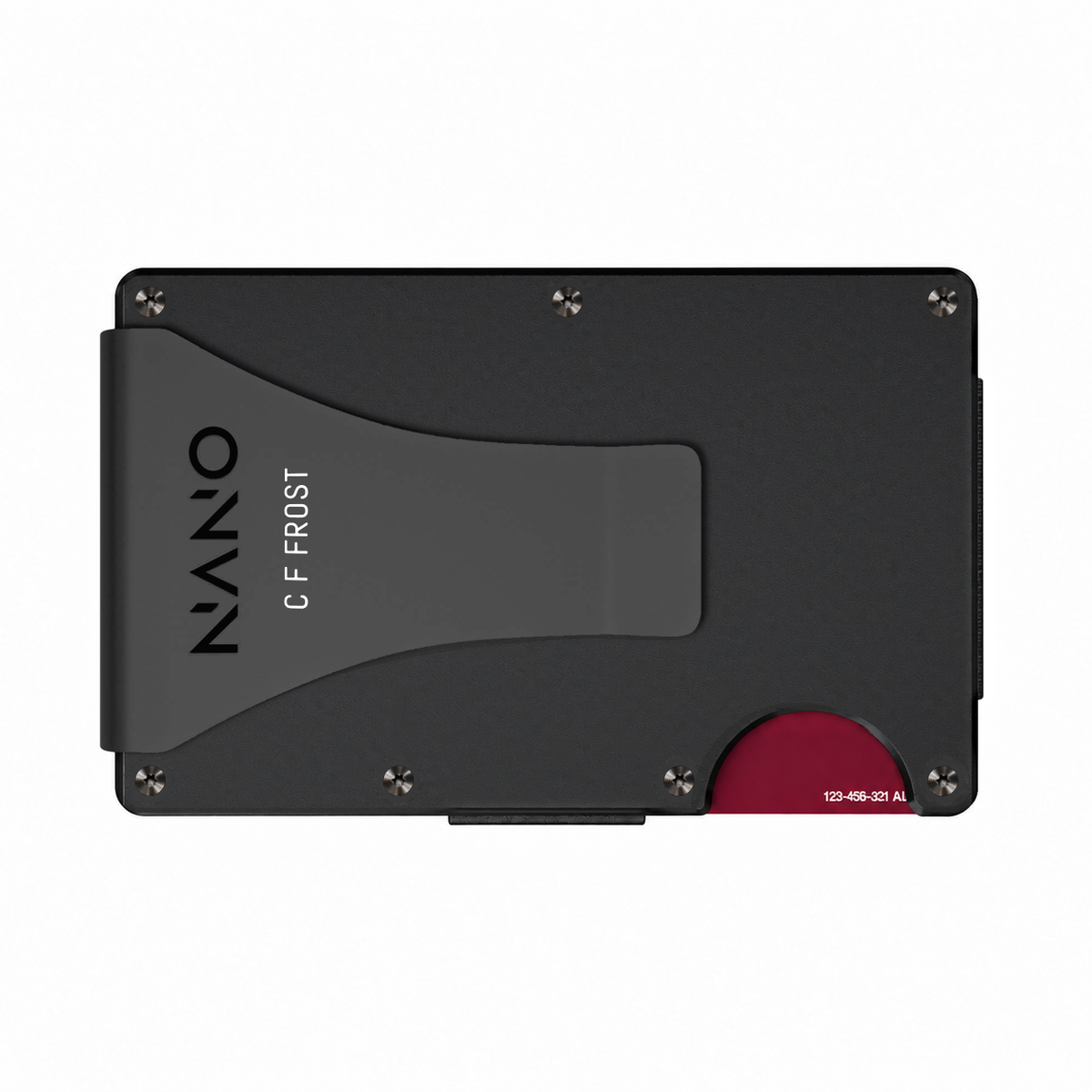 Axiom Black — Money Clip. On the rear Money Clip, below the NANO logo.