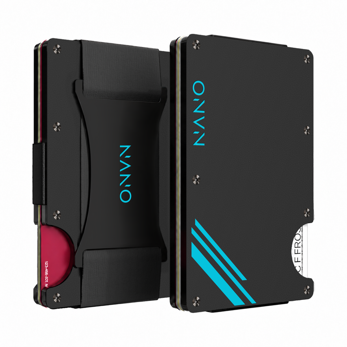 NANO Vortex Black/Miami Blue Cash Strap Wallet — front and rear