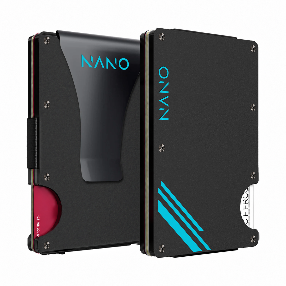 NANO Vortex Black/Miami Blue Money Clip Wallet — front and rear