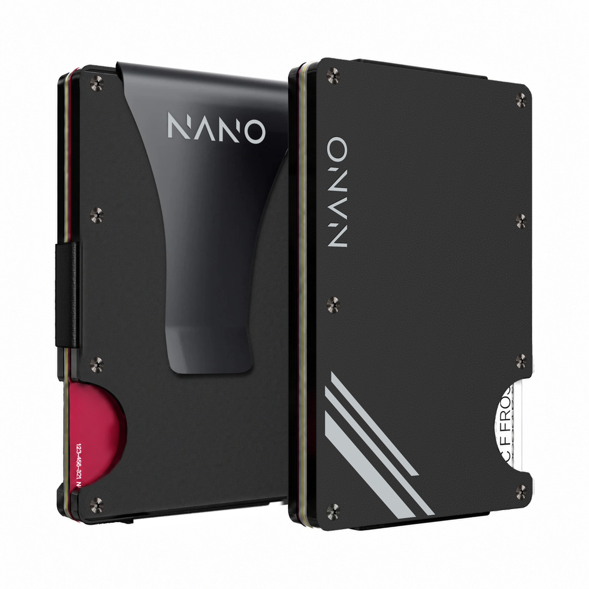 NANO Edition One Vortex Black/Nardo Grey Money Clip Wallet — front and rear views